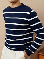 Suéter Tricot Listrado Gola Redonda Com Ribana Casual