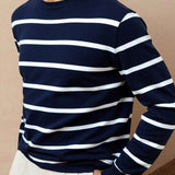 Suéter Tricot Listrado Gola Redonda Com Ribana Casual