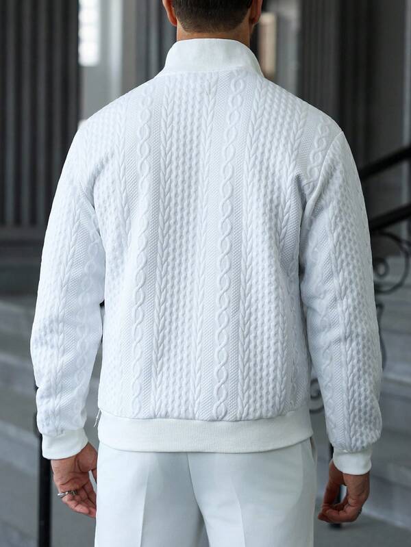 Suéter Meio Zíper Tricot Trançado Com Ribana Casual