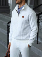 Suéter Meio Zíper Tricot Trançado Com Ribana Casual