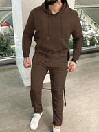 Conjunto Com Capuz Gola Botões Calça Jogger Com Cordão Texturizado