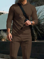 Conjunto Com Capuz Gola Botões Calça Jogger Com Cordão Texturizado