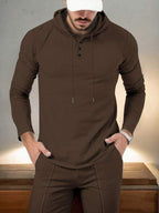 Conjunto Com Capuz Gola Botões Calça Jogger Com Cordão Texturizado