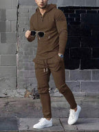 Conjunto Com Capuz Gola Botões Calça Jogger Com Cordão Texturizado