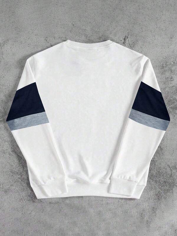 Suéter Gola Redonda Color Block Bordado Com Ribana Casual Fit