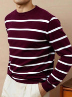 Suéter Tricot Listrado Gola Redonda Com Ribana Casual