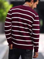Suéter Tricot Listrado Gola Redonda Com Ribana Casual
