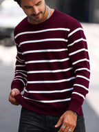 Suéter Tricot Listrado Gola Redonda Com Ribana Casual
