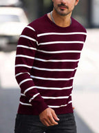 Suéter Tricot Listrado Gola Redonda Com Ribana Casual