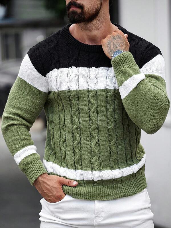 Suéter Tricot Trançado Gola Redonda Com Ribana Casual