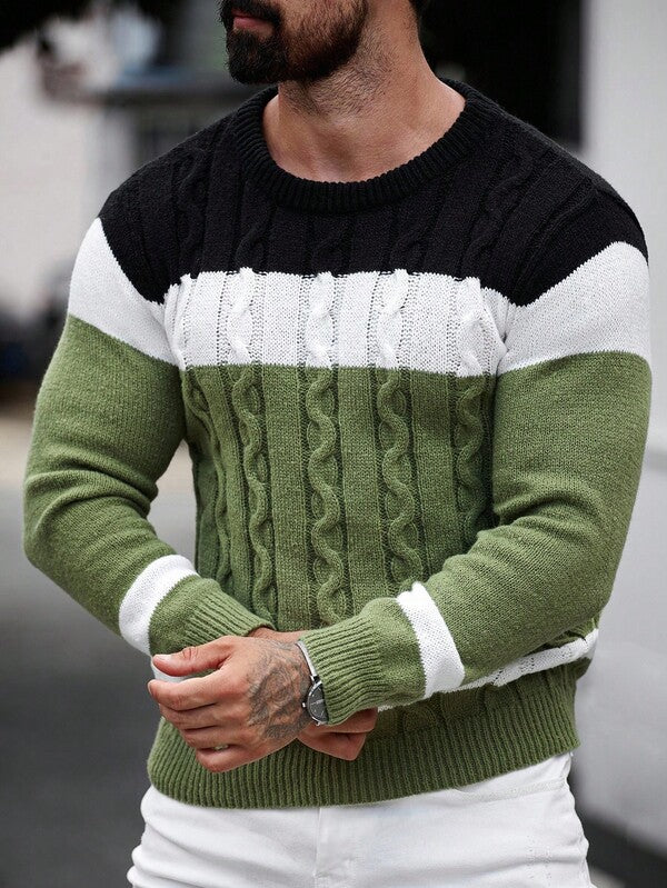 Suéter Tricot Trançado Gola Redonda Com Ribana Casual