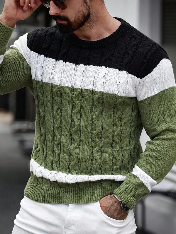 Suéter Tricot Trançado Gola Redonda Com Ribana Casual