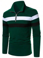 Suéter Meio Zíper Gola Alta Listrado Com Ribana Regular Fit