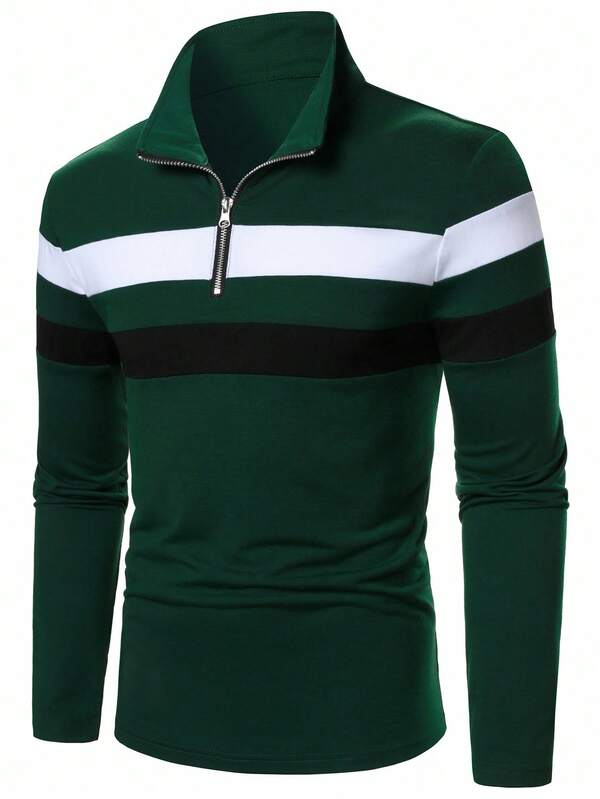 Suéter Meio Zíper Gola Alta Listrado Com Ribana Regular Fit