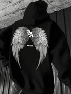 Moletom Com Capuz Estampa Asas Nas Costas Lettering Frontal