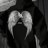 Moletom Com Capuz Estampa Asas Nas Costas Lettering Frontal