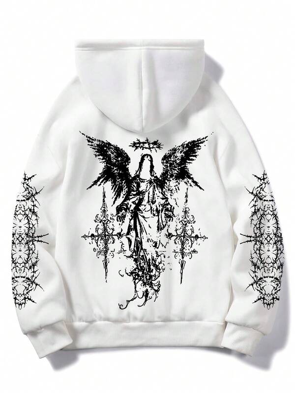 Moletom Com Capuz Estampa Angelical Costas Manga Estampada