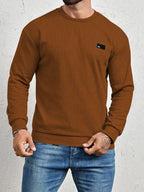 Suéter Gola Redonda Texturizado Com Patch Minimalista Regular