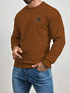 Suéter Gola Redonda Texturizado Com Patch Minimalista Regular