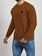 Suéter Gola Redonda Texturizado Com Patch Minimalista Regular
