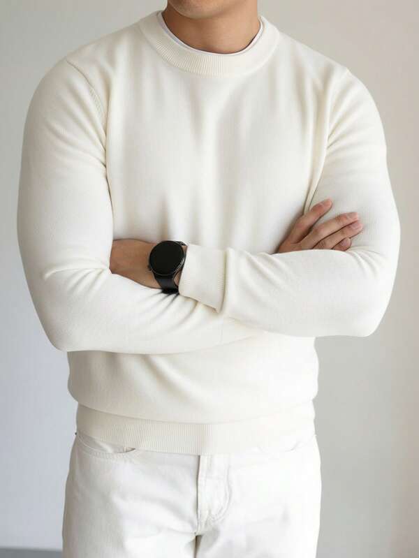 Suéter Tricot Texturizado Gola Redonda Com Ribana Slim Fit