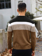 Suéter Tricot Listrado Gola Redonda Com Ribana Minimalista