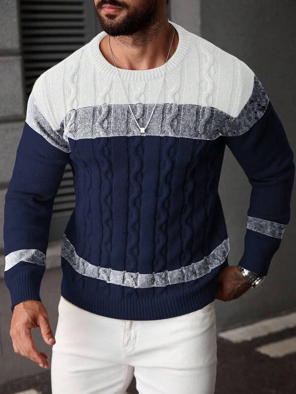 Suéter Tricot Trançado Gola Redonda Com Ribana Casual