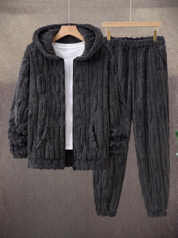 Conjunto Moletom Com Capuz Texturizado e Calça Texturizada