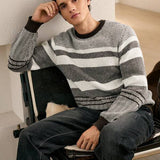 Suéter Tricot Jacquard Listrado Gola Redonda Com Ribana Casual