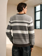 Suéter Tricot Jacquard Listrado Gola Redonda Com Ribana Casual