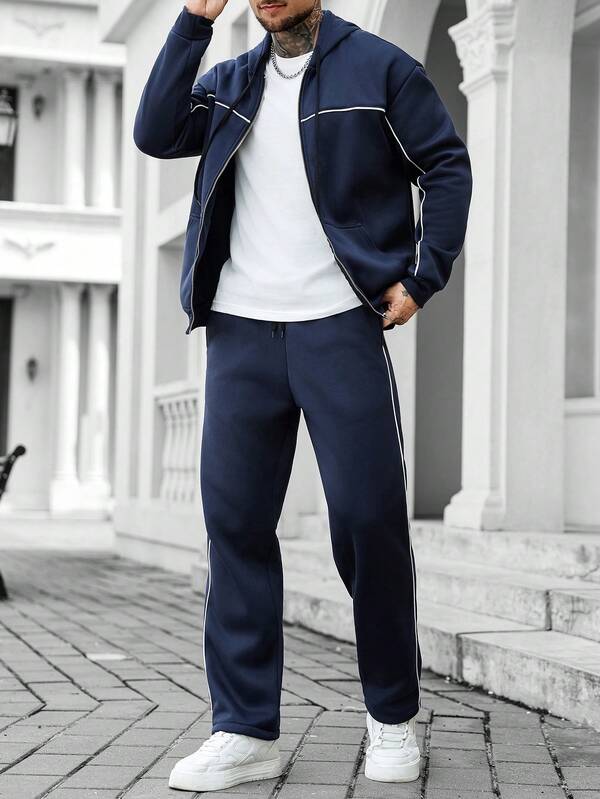 Conjunto Moletom Com Zíper e Calça Com Cordão Lateral