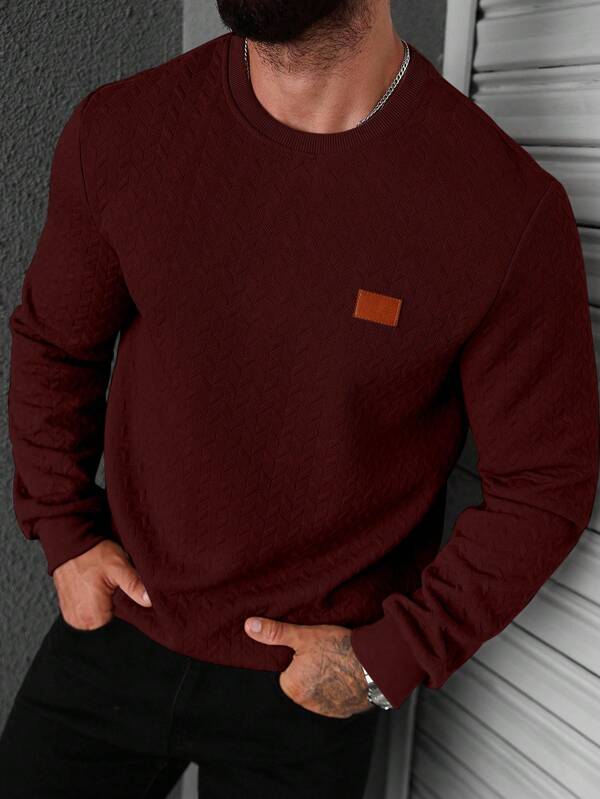Suéter Texturizado Gola Redonda Com Ribana Patch Casual