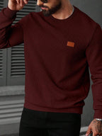 Suéter Texturizado Gola Redonda Com Ribana Patch Casual