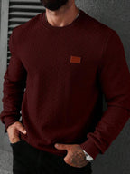 Suéter Texturizado Gola Redonda Com Ribana Patch Casual