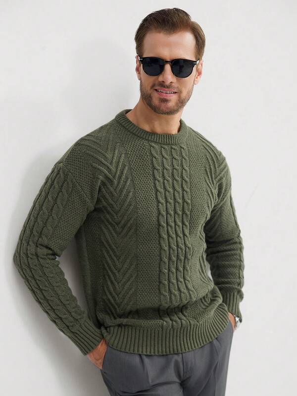Suéter Tricot Trançado Texturizado Gola Redonda Com Ribana