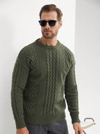Suéter Tricot Trançado Texturizado Gola Redonda Com Ribana