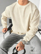 Suéter Tricot Canelado Gola Redonda Com Ribana Oversized Casual