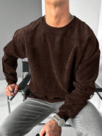 Suéter Tricot Canelado Gola Redonda Com Ribana Oversized Casual