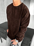 Suéter Tricot Canelado Gola Redonda Com Ribana Oversized Casual