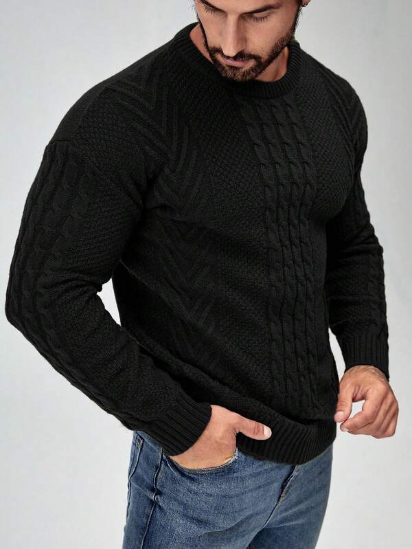 Suéter Tricot Trançado Texturizado Gola Redonda Com Ribana