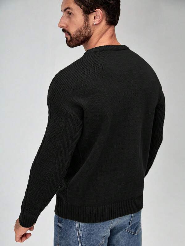 Suéter Tricot Trançado Texturizado Gola Redonda Com Ribana