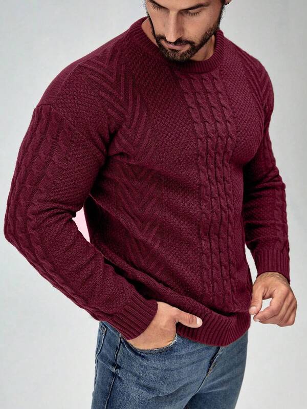 Suéter Tricot Trançado Texturizado Gola Redonda Com Ribana