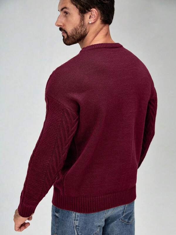 Suéter Tricot Trançado Texturizado Gola Redonda Com Ribana