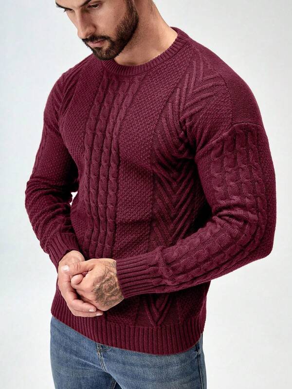 Suéter Tricot Trançado Texturizado Gola Redonda Com Ribana