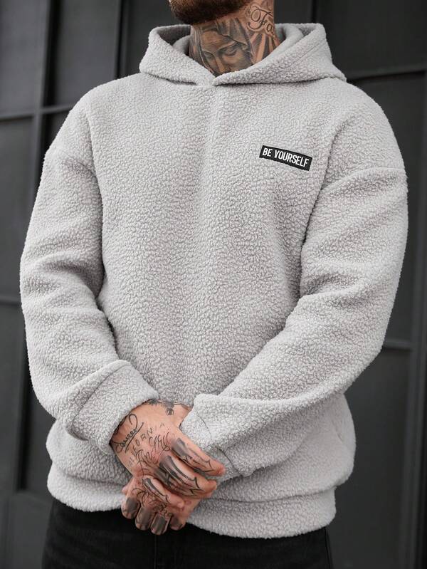 Moletom Com Capuz Felpudo Texturizado Patch Frontal Casual