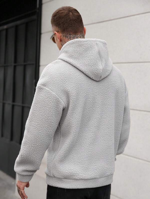 Moletom Com Capuz Felpudo Texturizado Patch Frontal Casual