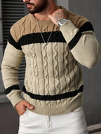 Suéter Tricot Trançado Gola Redonda Com Ribana Casual