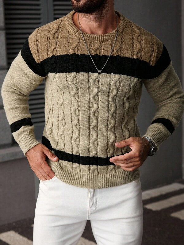 Suéter Tricot Trançado Gola Redonda Com Ribana Casual