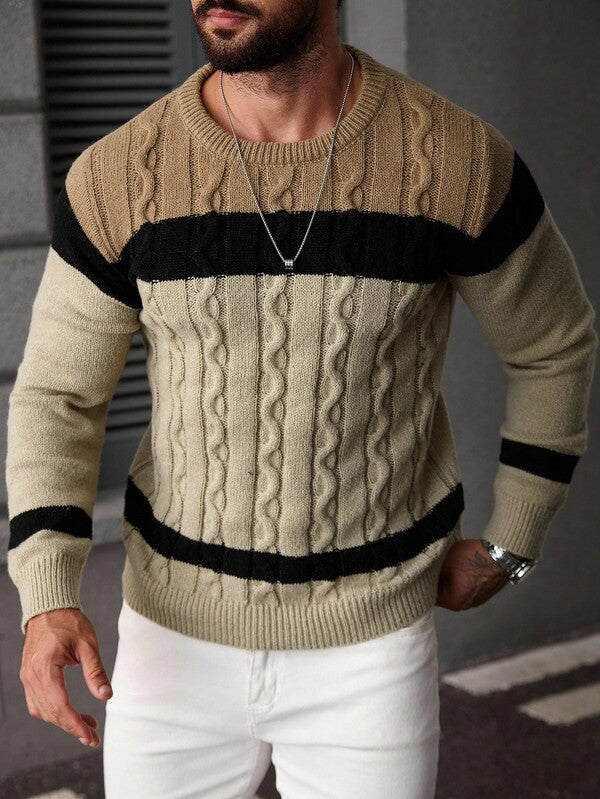 Suéter Tricot Trançado Gola Redonda Com Ribana Casual