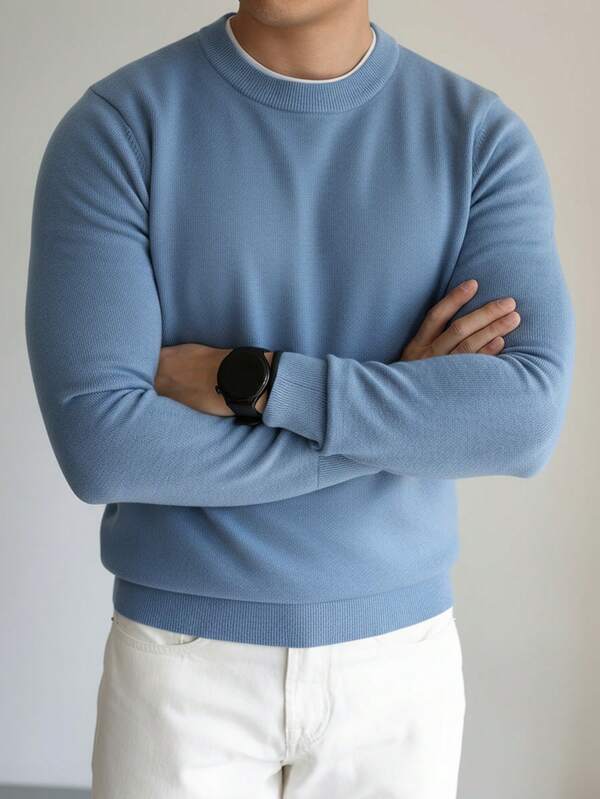 Suéter Tricot Texturizado Gola Redonda Com Ribana Slim Fit